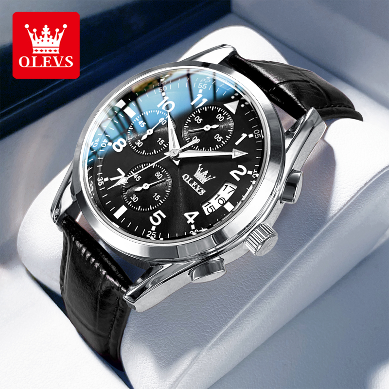 Leather Watch Band Men - OLEVS Zegarek kwarcowy dla mężczyzn Oryginalny