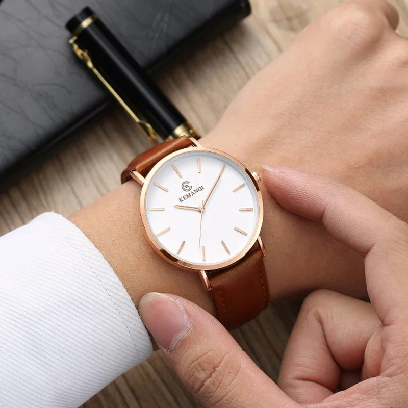 Leather Watch Band Men - Modny, ultracienki męski zegarek kwarcowy, minimalistyczny