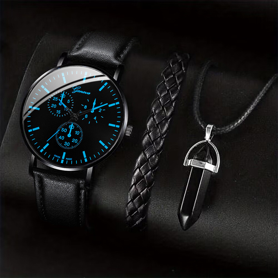 Leather Watch Band Men - 3 sztuk/zestaw męskie zegarki biznesowe Casual
