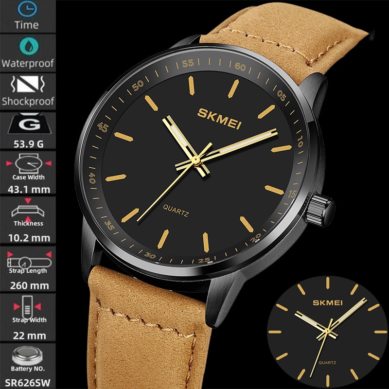 Leather Watch Band Men - Skmei oryginalne markowe zegarki kwarcowe dla